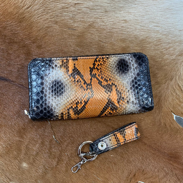 限定手染め 両マチFRF財布L字 スリム フルパイソンリボン