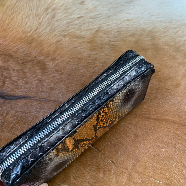 限定手染め 両マチFRF財布L字 スリム フルパイソンリボン