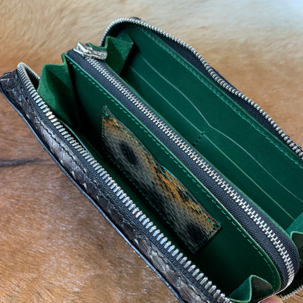 限定手染め 両マチFRF財布L字 スリム フルパイソンリボン