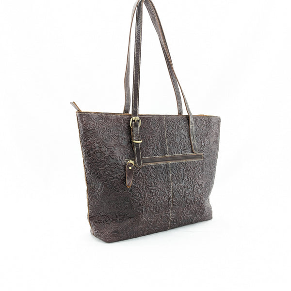 花柄型押し トートバッグ (オイルレザー)
