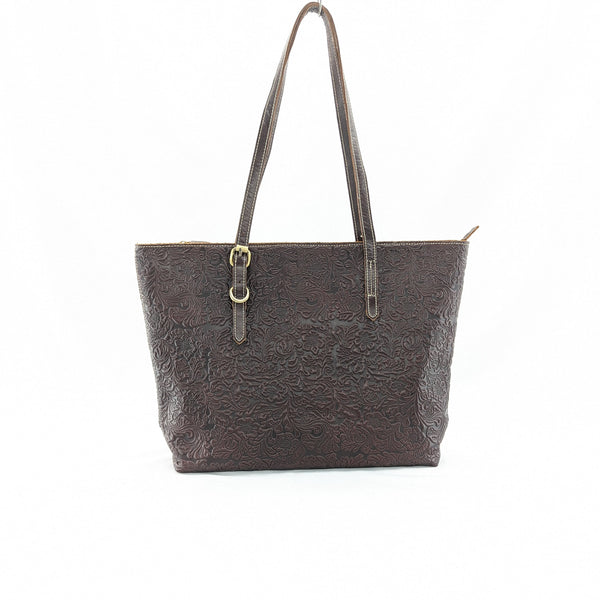 花柄型押し トートバッグ (オイルレザー)