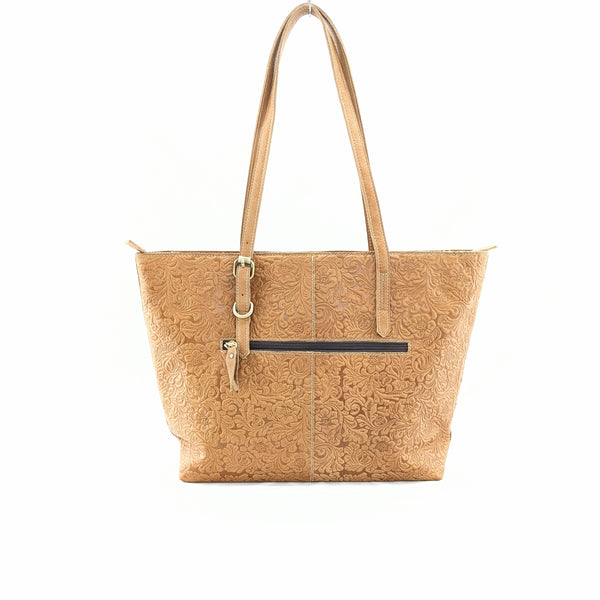 花柄型押し トートバッグ