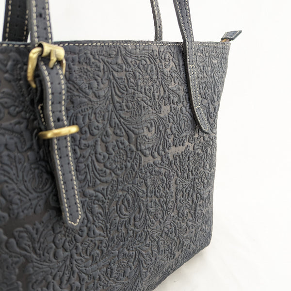 花柄型押し トートバッグ (ドット加工)