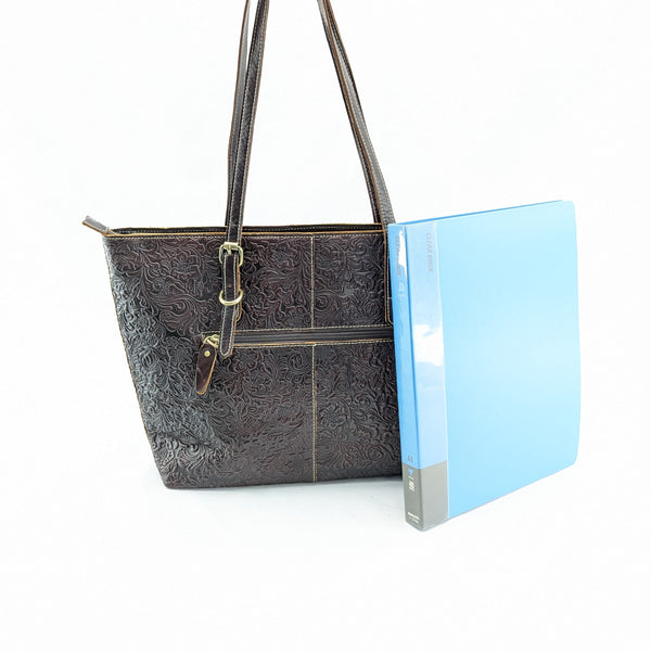 花柄型押し トートバッグ (オイルレザー)