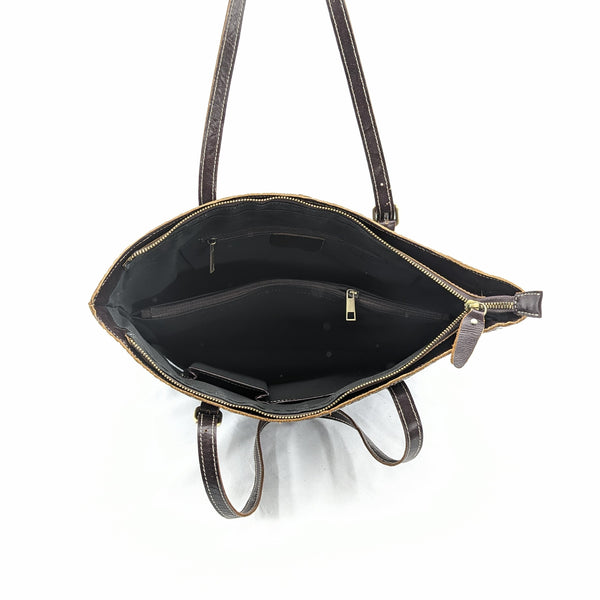 花柄型押し トートバッグ (オイルレザー)