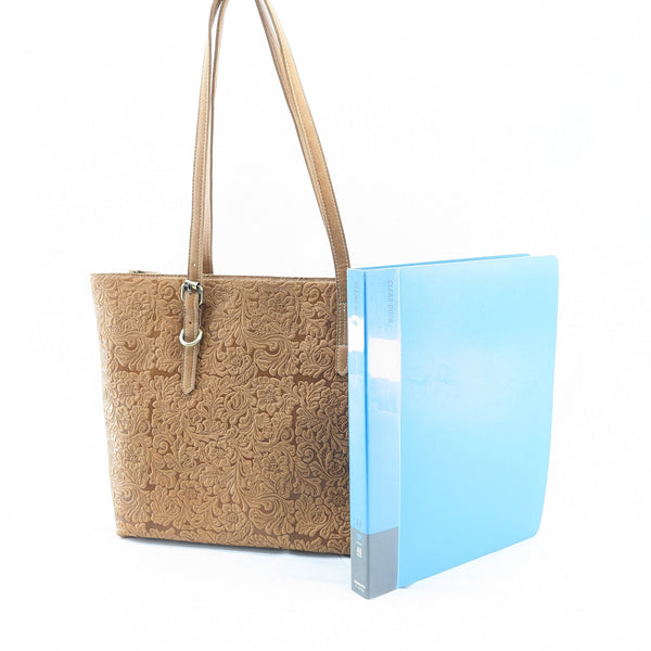 花柄型押し トートバッグ