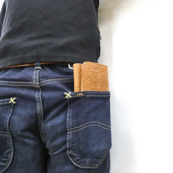 二つ折りF ベロ無 フラワーエンボス