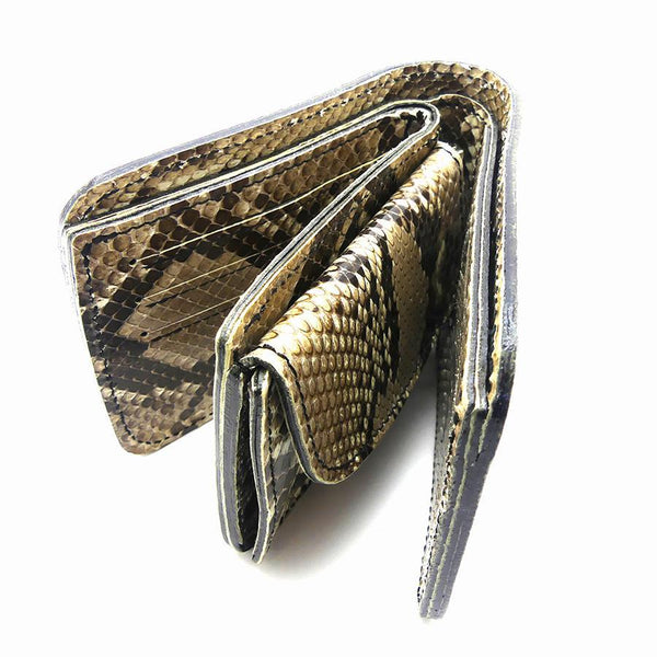 126タイプ ショート二つ折り 横型コイン パイソン全貼り<熟成革>