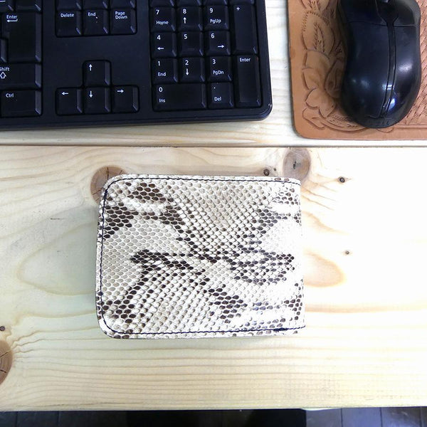 126タイプ ショート二つ折り 横型コイン パイソン全貼り<熟成革>