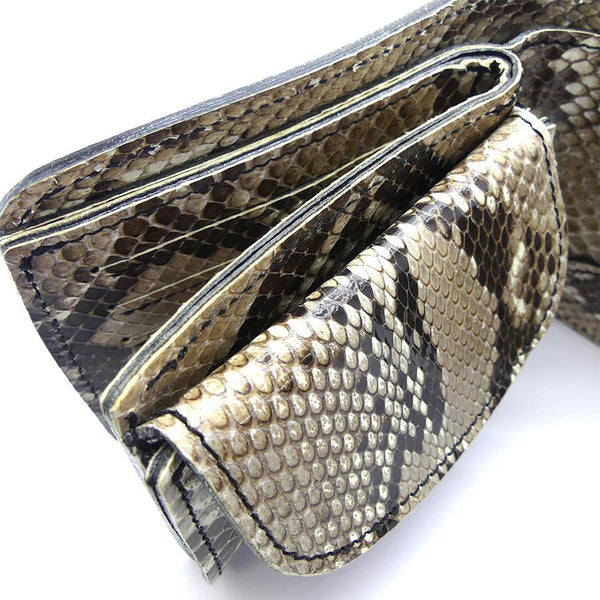 126タイプ ショート二つ折り 横型コイン パイソン全貼り<熟成革>