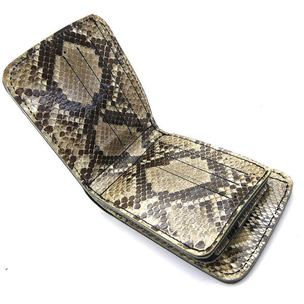 126タイプ ショート二つ折り 横型コイン パイソン全貼り<熟成革>