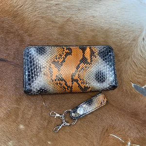 限定手染め　両マチFRF財布L字　スリム　フルパイソンリボン