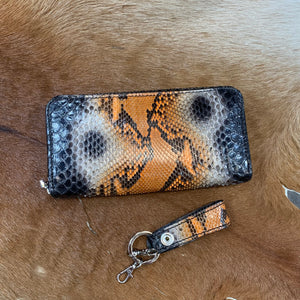 限定手染め　両マチFRF財布L字　スリム　フルパイソンリボン