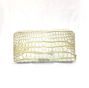 10様限定　5103両マチFRFL字スリム　アリゲーター:ホワイト/ゴールド（spo date00010)
