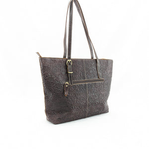 花柄型押し　トートバッグ　（オイルレザー）