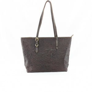 花柄型押し　トートバッグ　（オイルレザー）